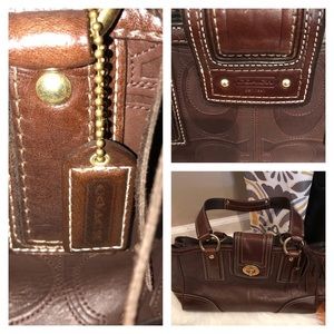 Coach Leather Signature Stitched Embossed Handbag